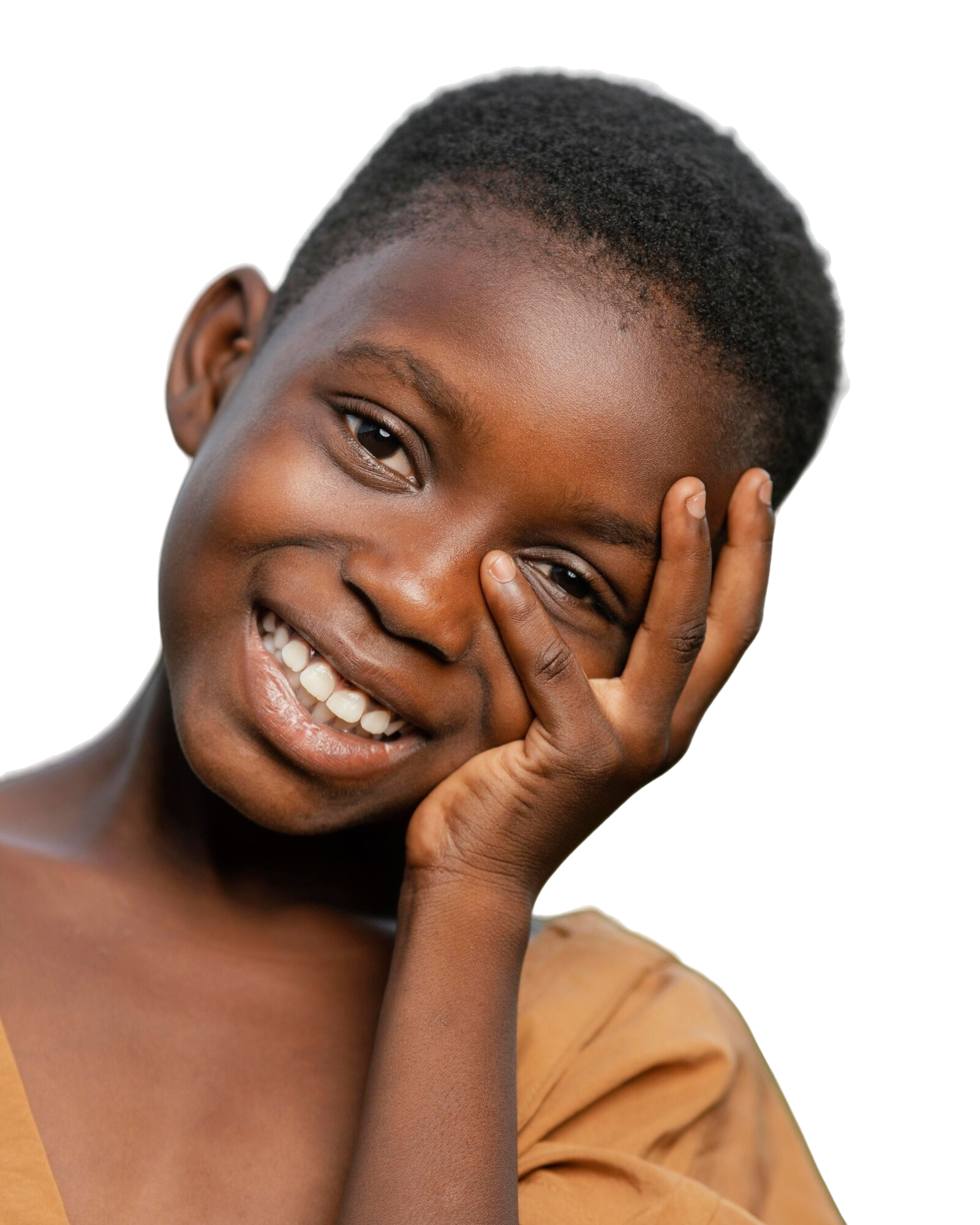 Smiling child resting head on hand