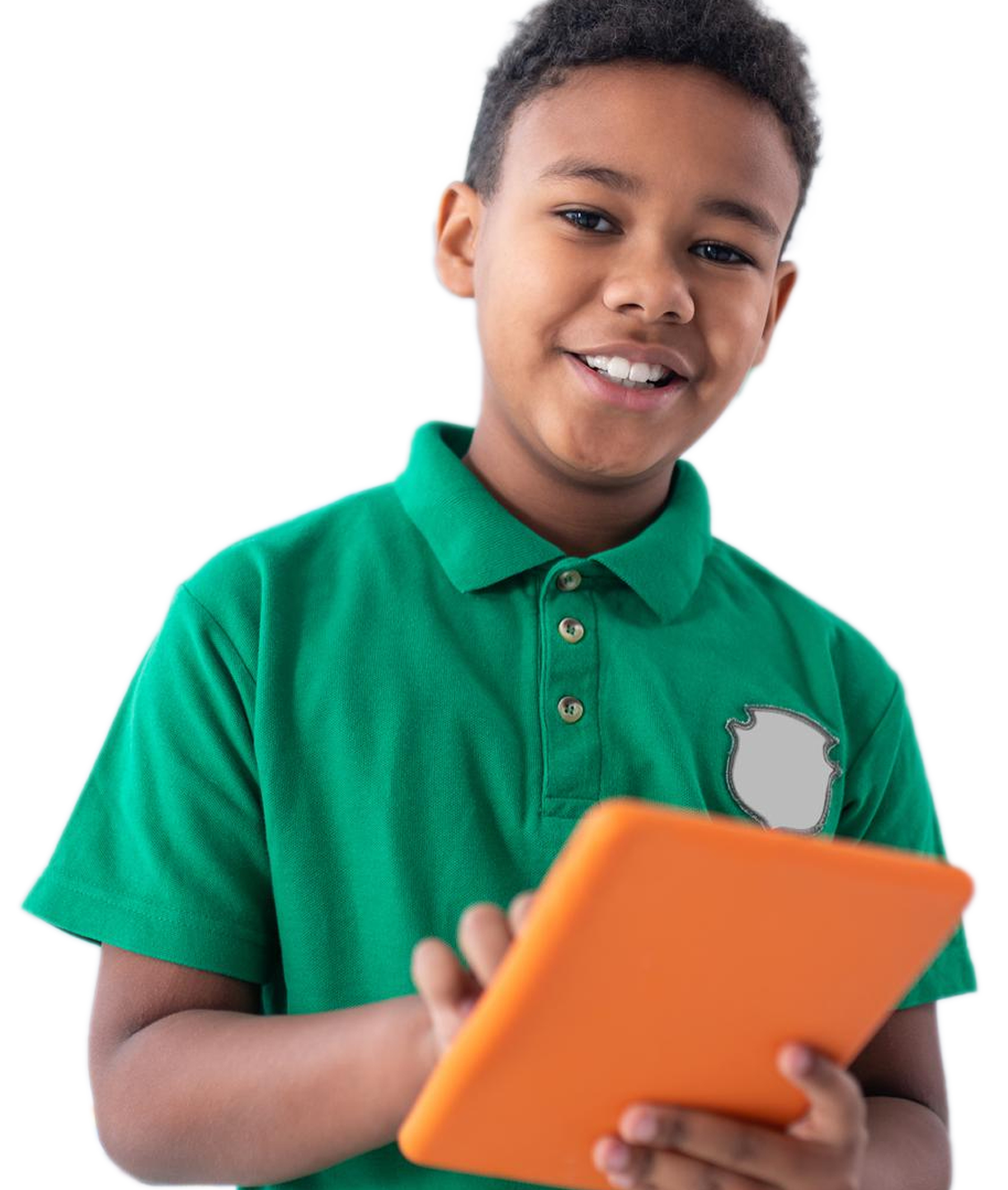 Smiling child holding a tablet